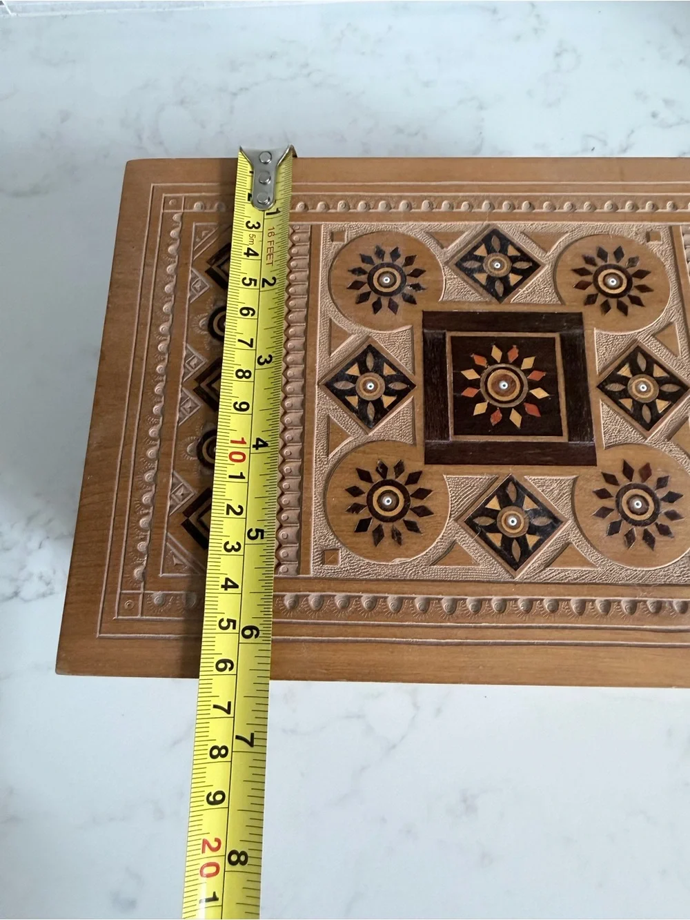 Vintage Hand Made Carved Wood Inlay Decorative Box - Brown & Black Accent